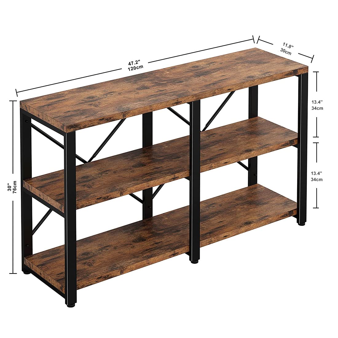 **Iwell Rustic Brown Sofa Table with 3 Open Shelves - Entryway Console Table for Living Room, Hallway, Couch - Perfect for Home Decor & Storage**