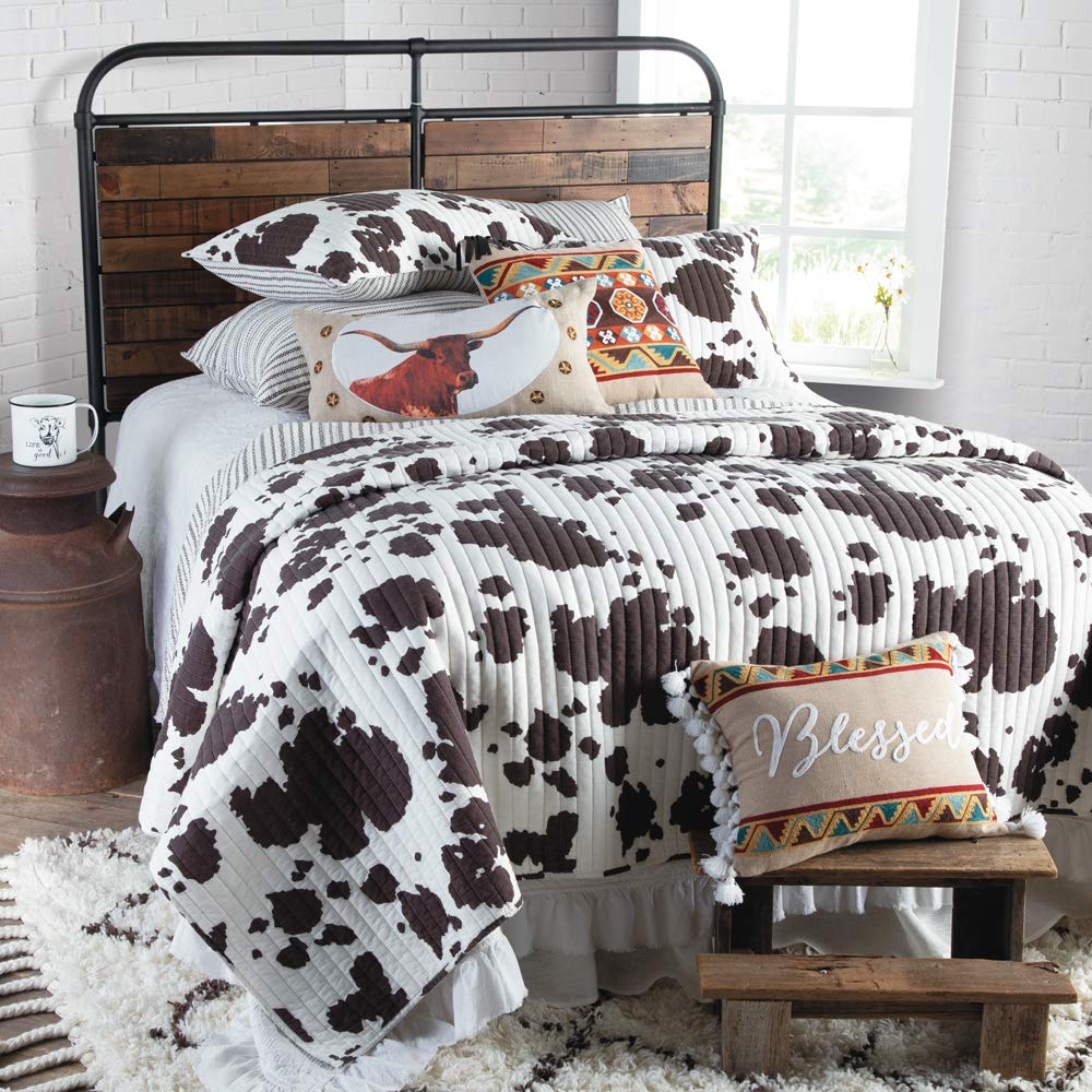 Rod's Bessie King Size Quilt - 106x92in Western Cow Print Brown & White Reversible Cotton Bedding - Perfect for Farmhouse, Ranch & Country Home Decor