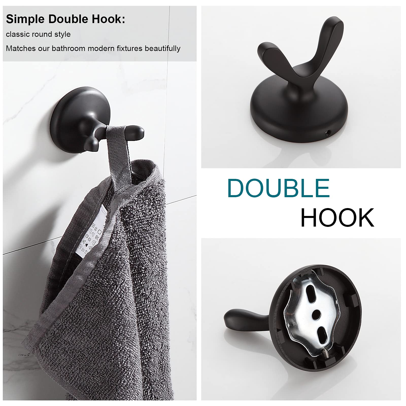 BGL Matte Black 4-Piece Bathroom Hardware Set - Adjustable Expandable Towel Bar, Wall Mounted Robe Hook, Toilet Paper Holder & Towel Ring | Modern Bathroom Accessories for Home & Hotel Decor