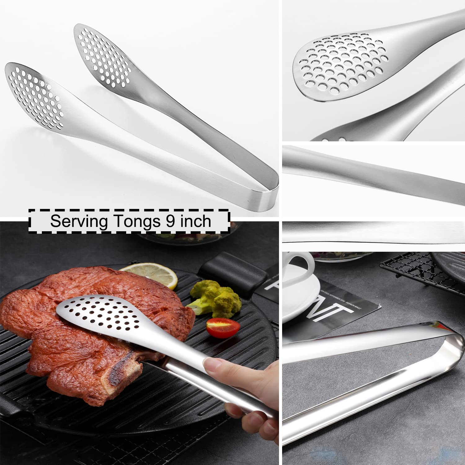 11-Piece Stainless Steel Serving Utensil Set - Large Spoons, Forks, Tongs & Pie Server - Perfect for Buffet, Catering, Banquet & Party Hosting - Elegant Silver Kitchen Tools for Entertaining & Food Service