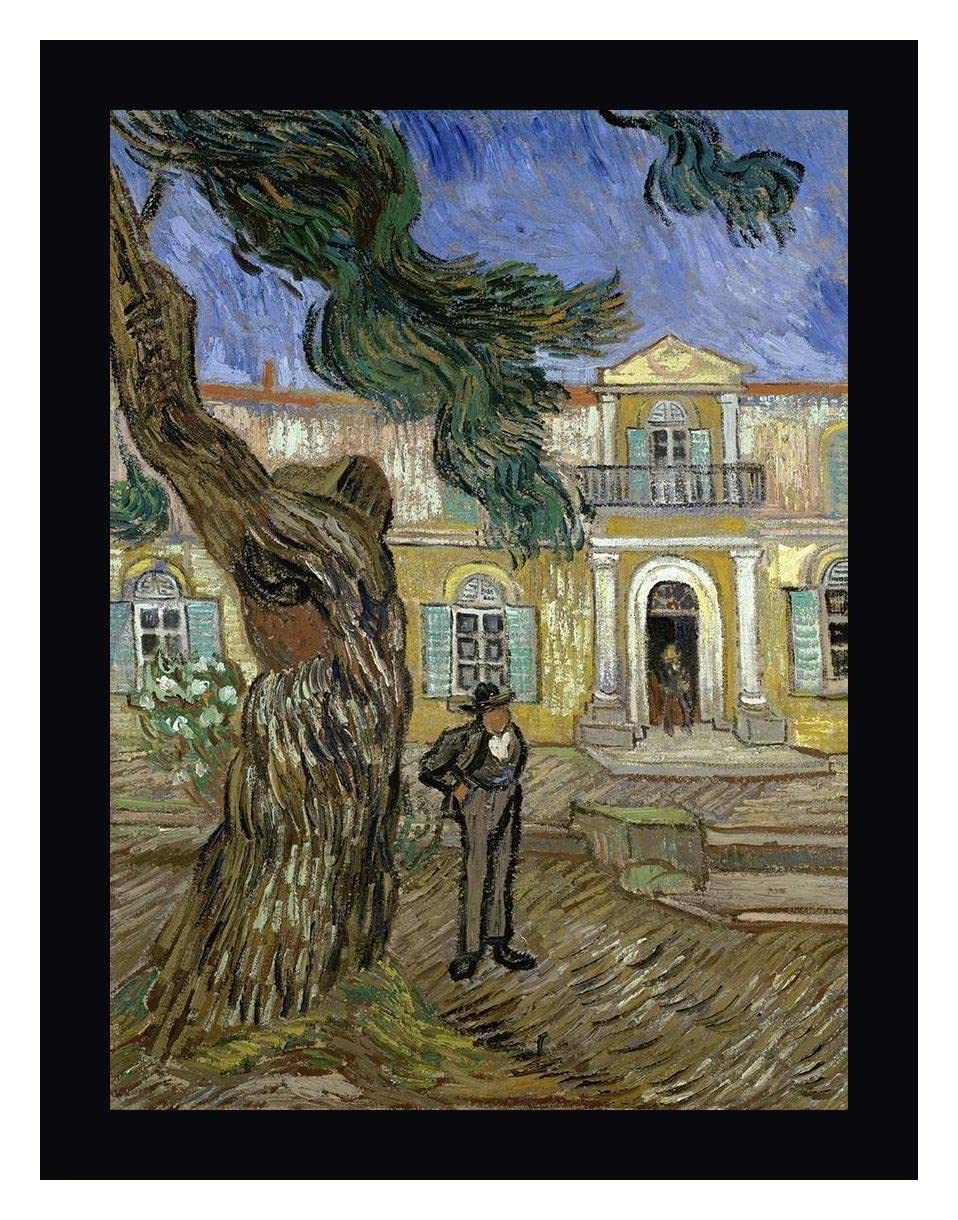 Vincent Van Gogh Tree and Man (Saint Paul Hospital at Saint Remy) Framed Canvas Art Print - 24x30 Inches - Black Wood Frame - Ready to Hang Wall Decor for Living Room, Bedroom, Office