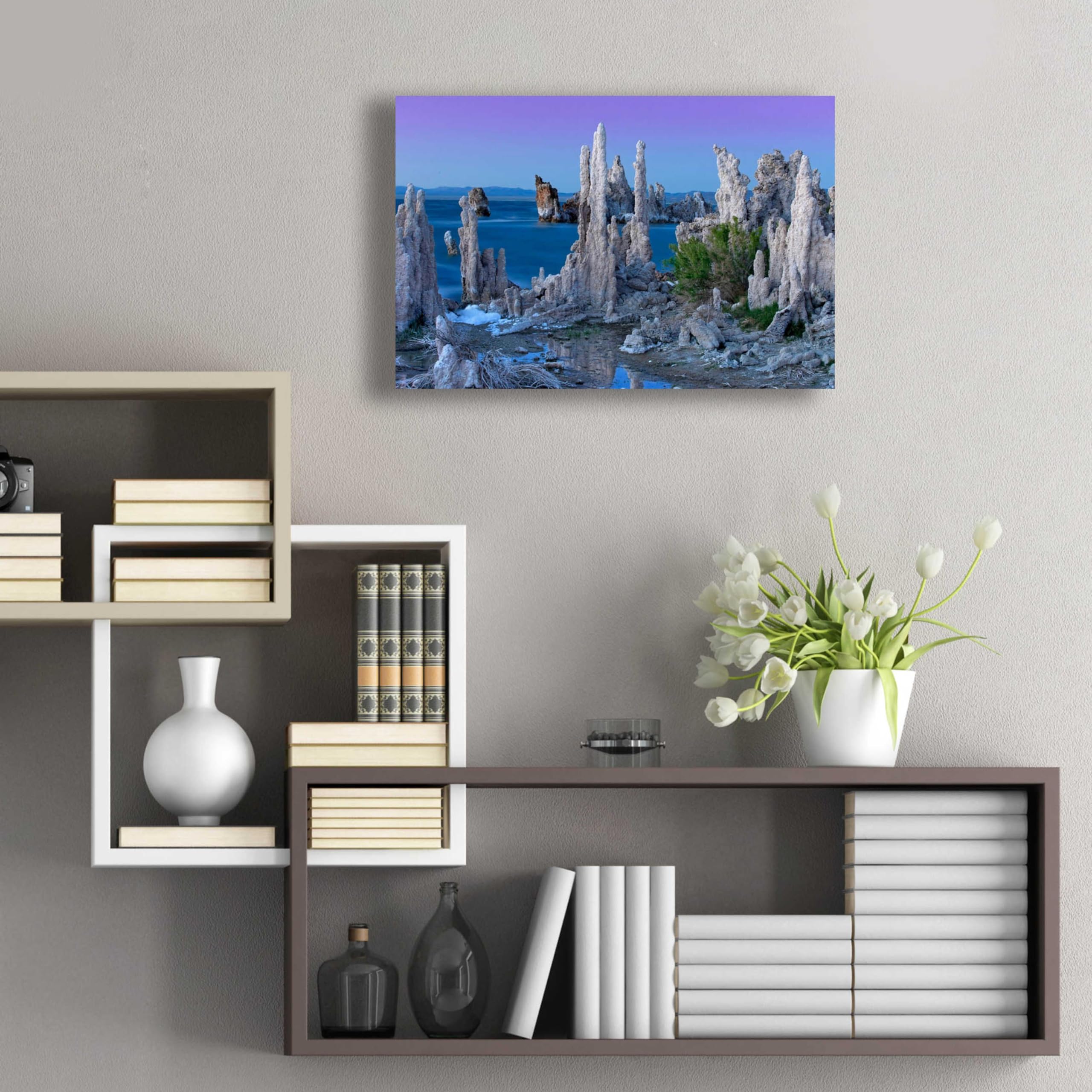 Mike Jones 'Mono Lake Dusk' Acrylic Glass Wall Art - 24x16 Inches Modern Landscape Painting for Living Room, Bedroom & Office Decor