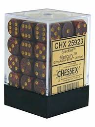 Chessex Mercury Speckled 12mm Pipped D6 Dice Set - 36 Pack of Six-Sided Gaming Dice for Tabletop RPGs, D&D, Board Games & Collectors