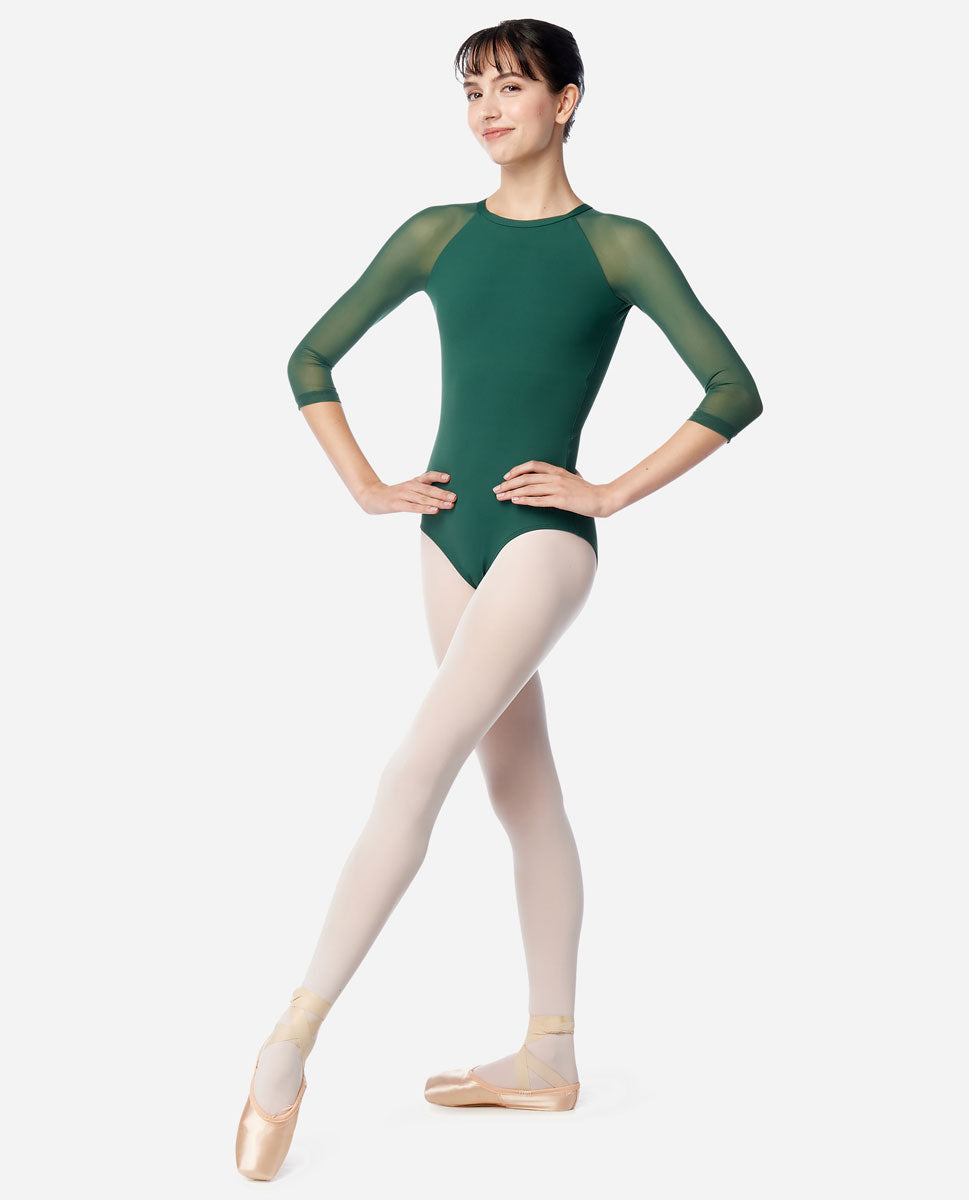 LUB863 Maeve High Neck Mesh Sleeve Leotard - Women's Dance Gymnastics Bodysuit for Ballet, Yoga & Performance