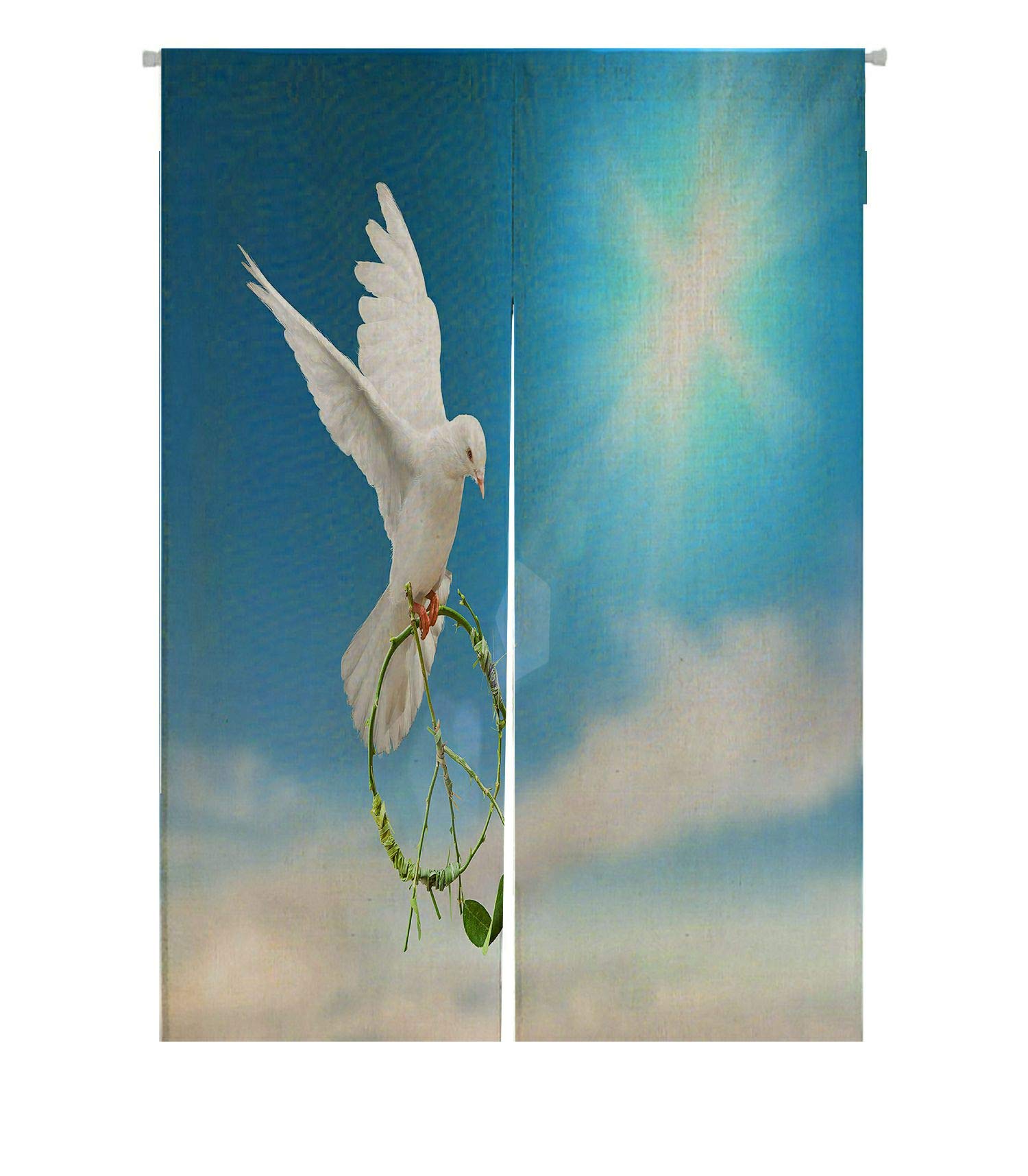 ABPHQTO White Dove Green Branch Japanese Noren Curtain - Cotton Linen Window Treatment for Doorway (85x120cm) | Perfect for Home Decor, Zen Meditation Spaces & Asian-Inspired Interiors