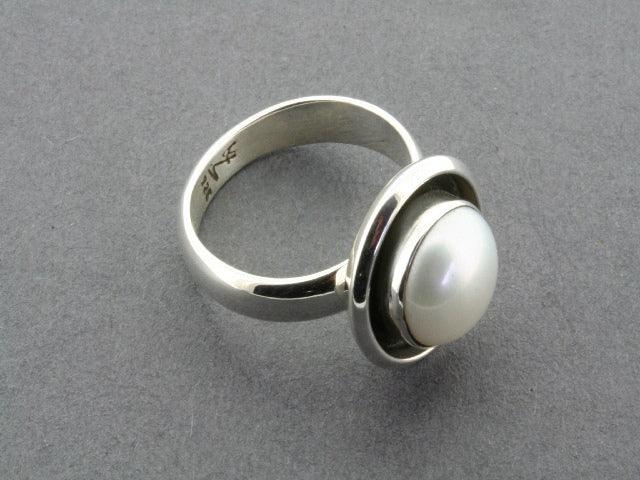 10mm Pearl Double Bezel Silver Ring - Elegant Jewelry for Women, Perfect for Weddings, Parties & Everyday Wear