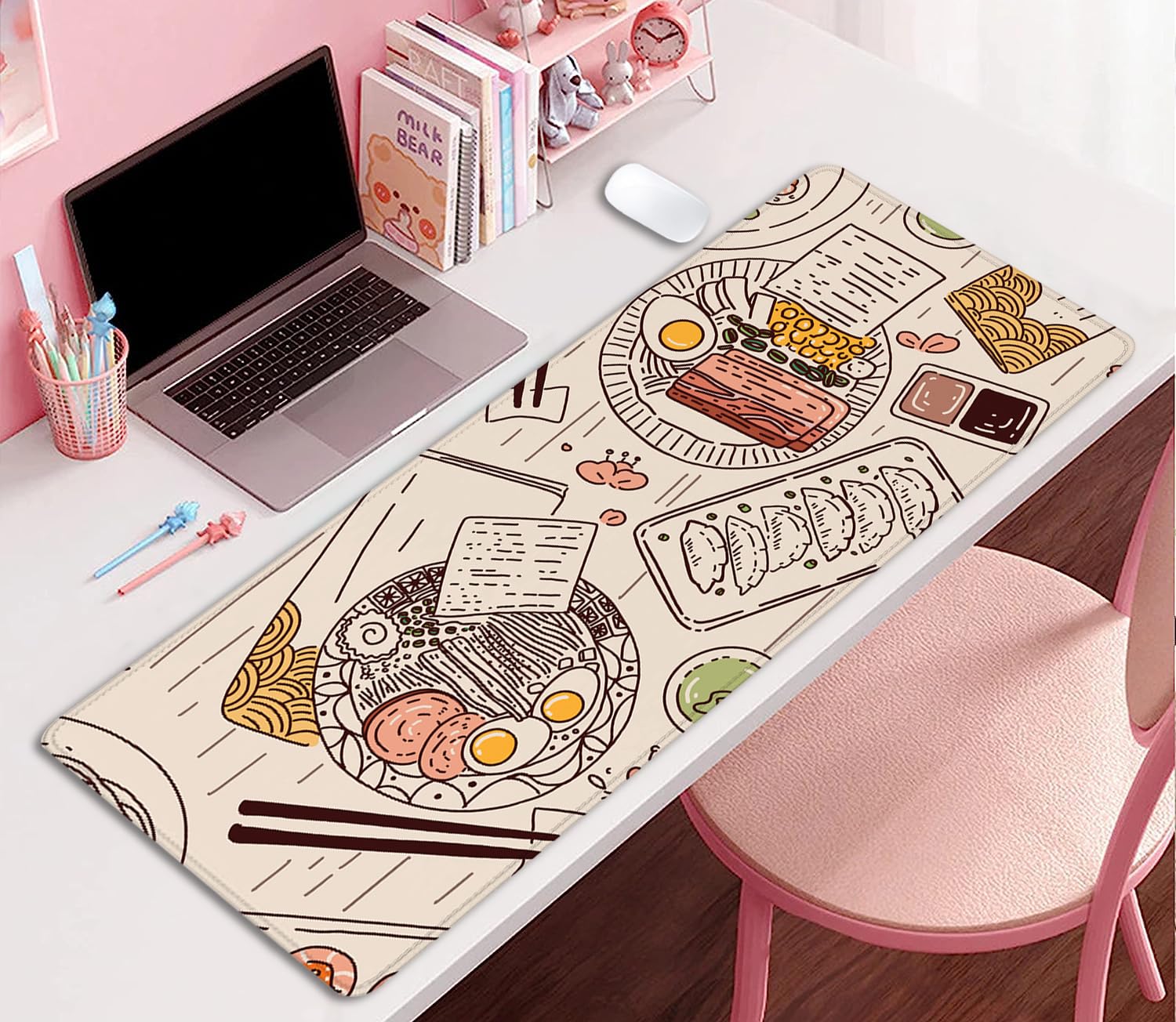 Japanese Ramen Sushi Themed Large Desk Mat - 27.5x11.8 Inch Non-Slip Mouse Pad for Gaming, Office & Home Workspace - Perfect for Anime Lovers, Food Enthusiasts & PC Gamers (Black)