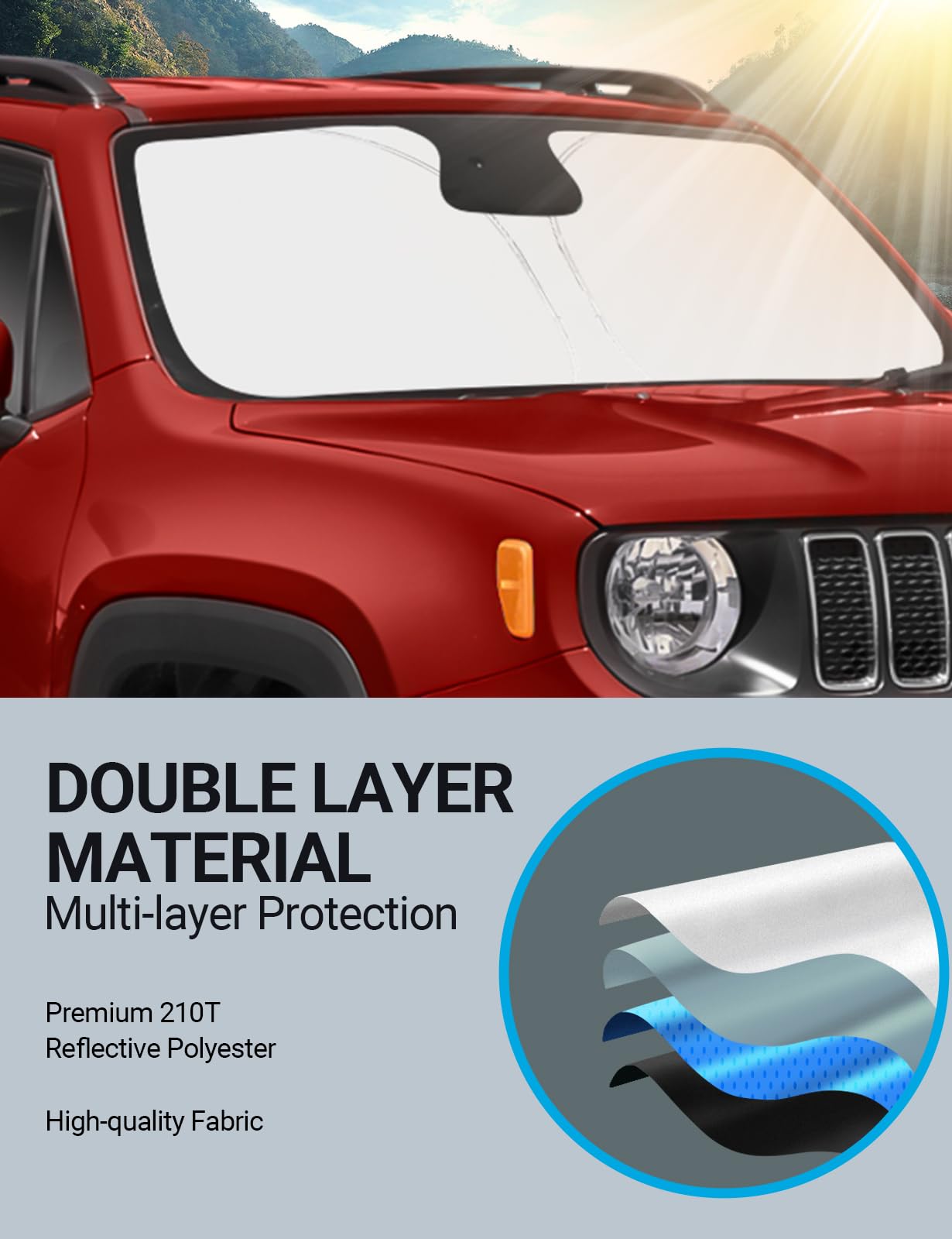 2025 Upgrade Proadsy Front Windshield Sun Shade - Foldable Sunshade Protector & Sun Visor - Custom Fit for 2017-2025 Jeep Compass - UV Protection & Heat Blocking for Summer Driving & Parking