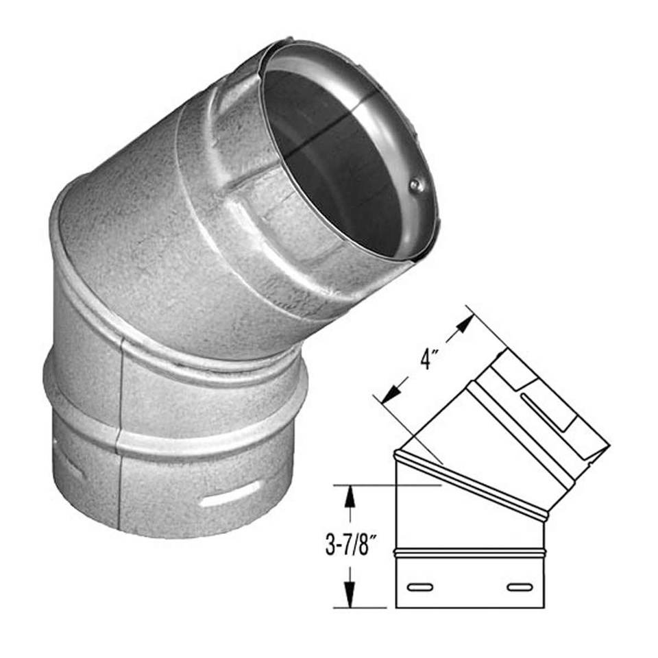 Duravent 3 PelletVent Pro Galvalume 45 Degree Elbow 3PVP E45 - High Efficiency Pellet Stove Venting for Home Heating & Fireplace Installation