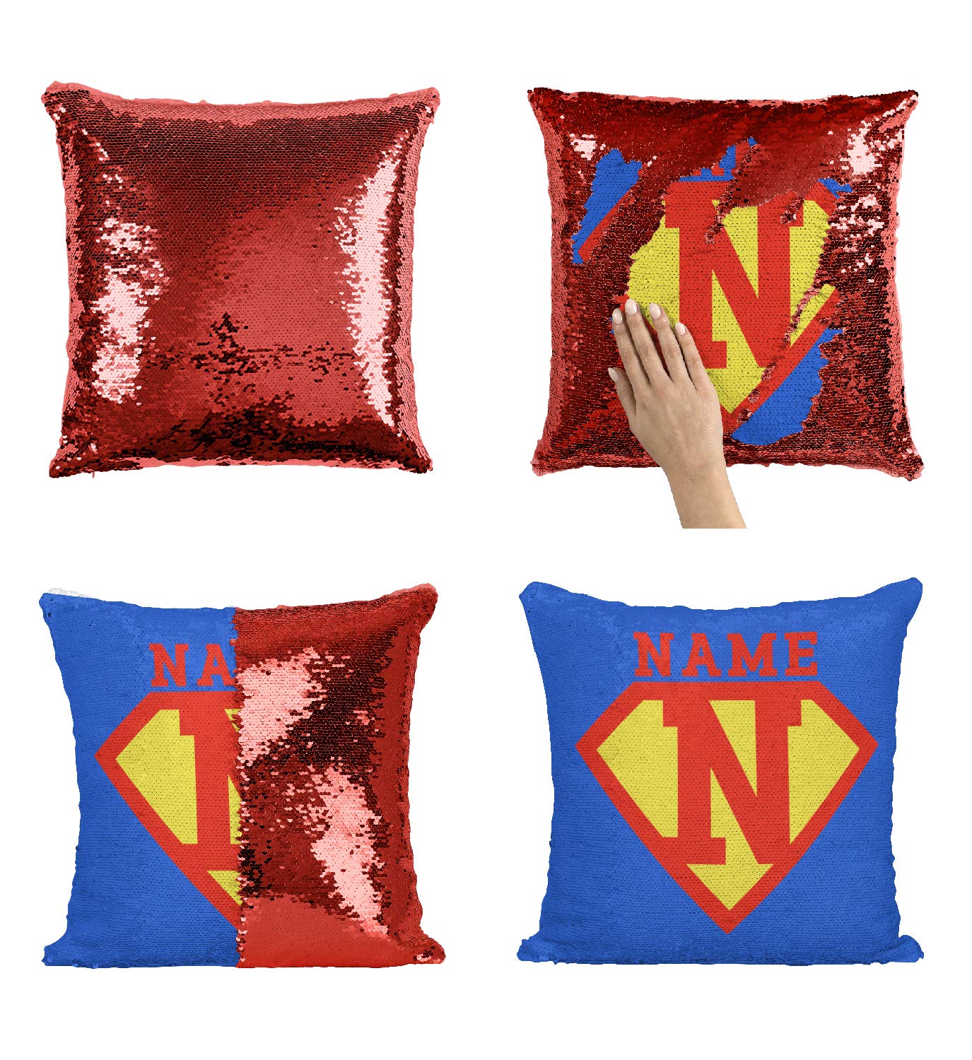 Custom Name Initial Sequin Pillow - Personalized Birthday Gift for Superhero Boys & Girls with Pillow Insert Included | Perfect for Kids' Rooms, Birthday Parties & Unique Home Decor