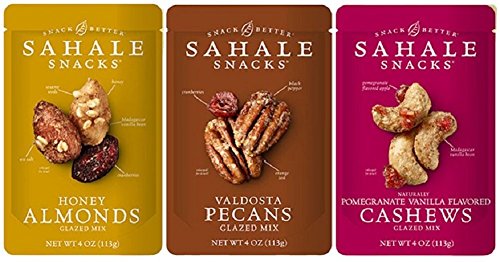 Sahale Snacks Glazed Nuts 3 Flavor Variety Pack - Almonds with Cranberries, Pecans with Orange Zest, Cashews with Pomegranate | 4oz Each | Healthy Snacks for Hiking, Office & Travel | Premium Gourmet Mixed Nuts Gift Set