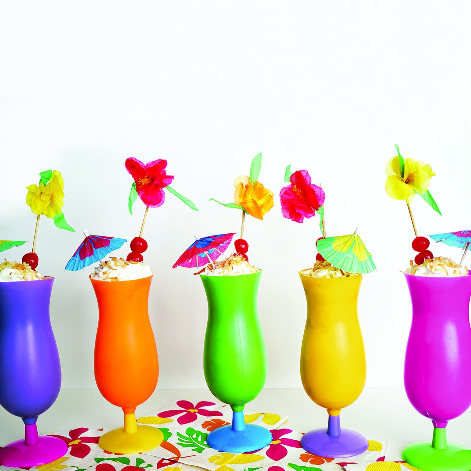 Fun Express Neon Hurricane Glasses - Plastic Party Cups Bulk Pack of 60 - Perfect for Birthday Parties, Poolside Drinks & Summer Celebrations