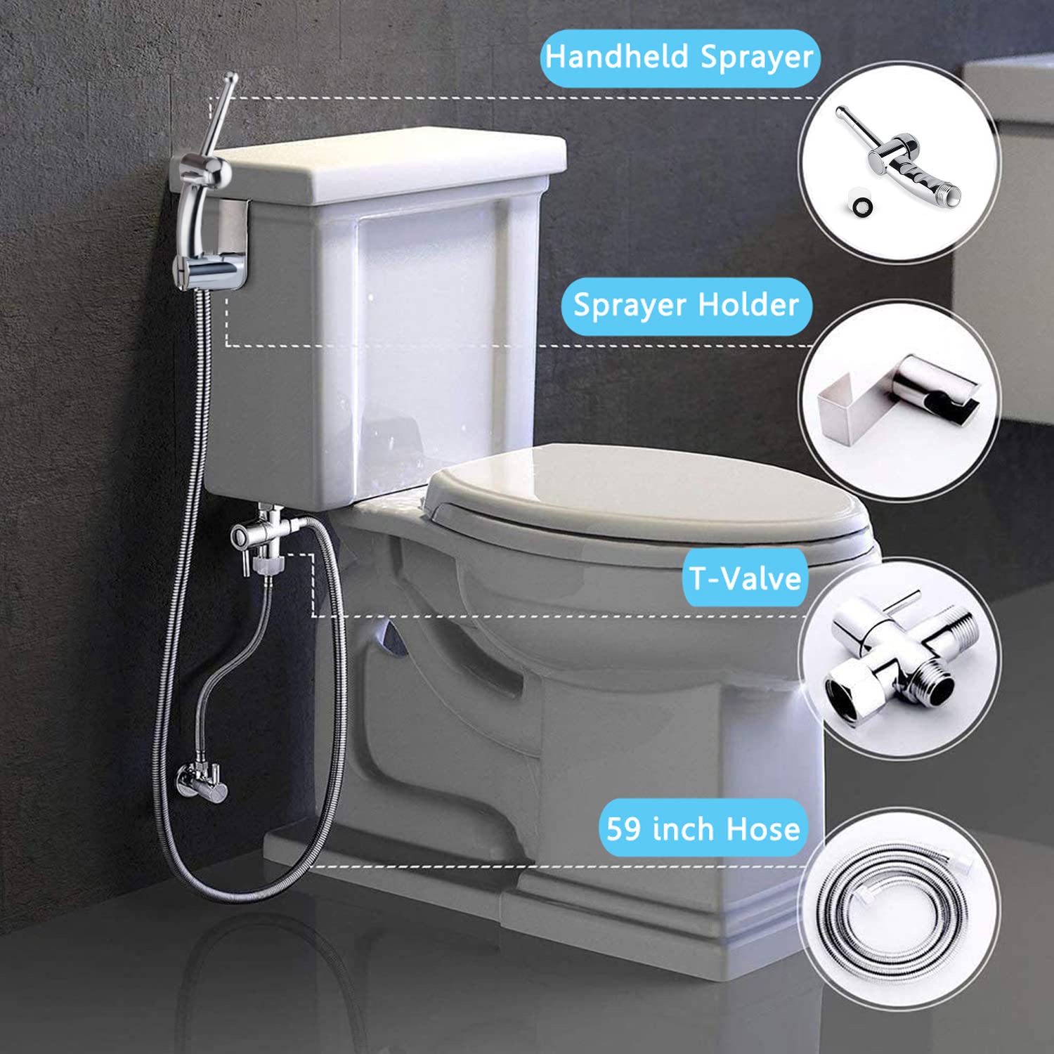 Portable Handheld Bidet Sprayer Kit with Adjustable Pressure (Jet/Soft Spray) - 7/8 Inch Brass Valve & Metal Hose for Toilet, Cloth Diaper Cleaning - Perfect for Bathroom Hygiene, Baby Care & Travel Use