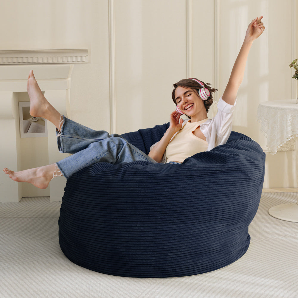 MAXYOYO 4ft Convertible Bean Bag Bed - Corduroy Oversized Bean Bag Chair with Removable Cover, Navy Blue | Perfect for Living Room Lounging, Bedroom Relaxation & Dorm Room Comfort