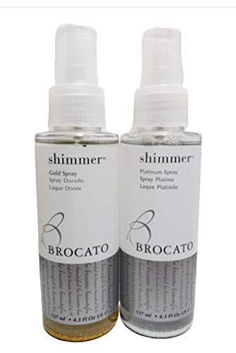 Brocato Shimmer Gold & Platinum Hair Spray Duo (4.3 Oz Each) - Volumizing & Shine Enhancing Hair Styling Spray for Salon-Quality Results - Perfect for Parties, Weddings & Special Occasions