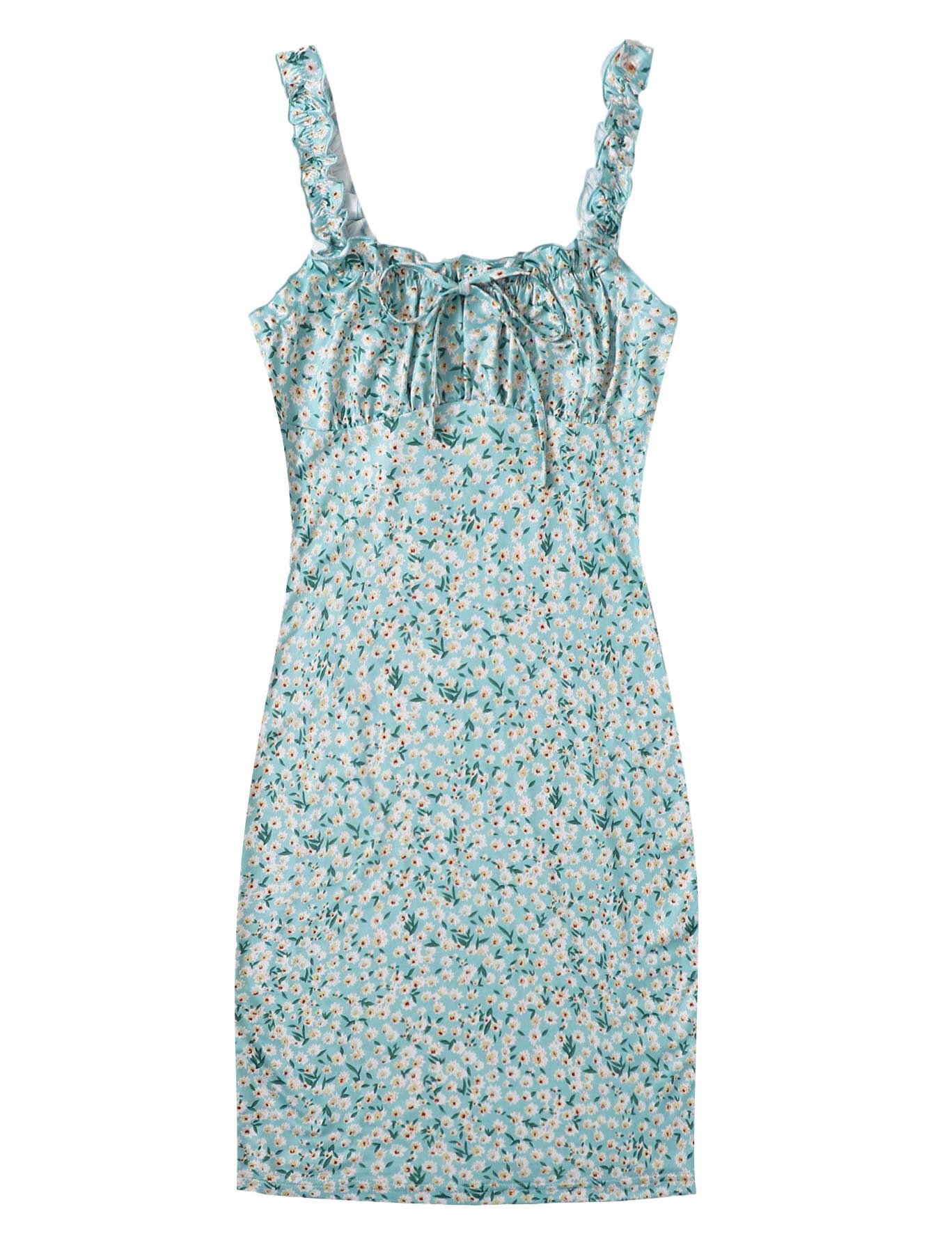 SheIn Women's Floral Print Ruched Bust Bodycon Mini Dress - Sleeveless Tie Neck Party Dress for Night Out, Club Wear, Date Night & Summer Vacation