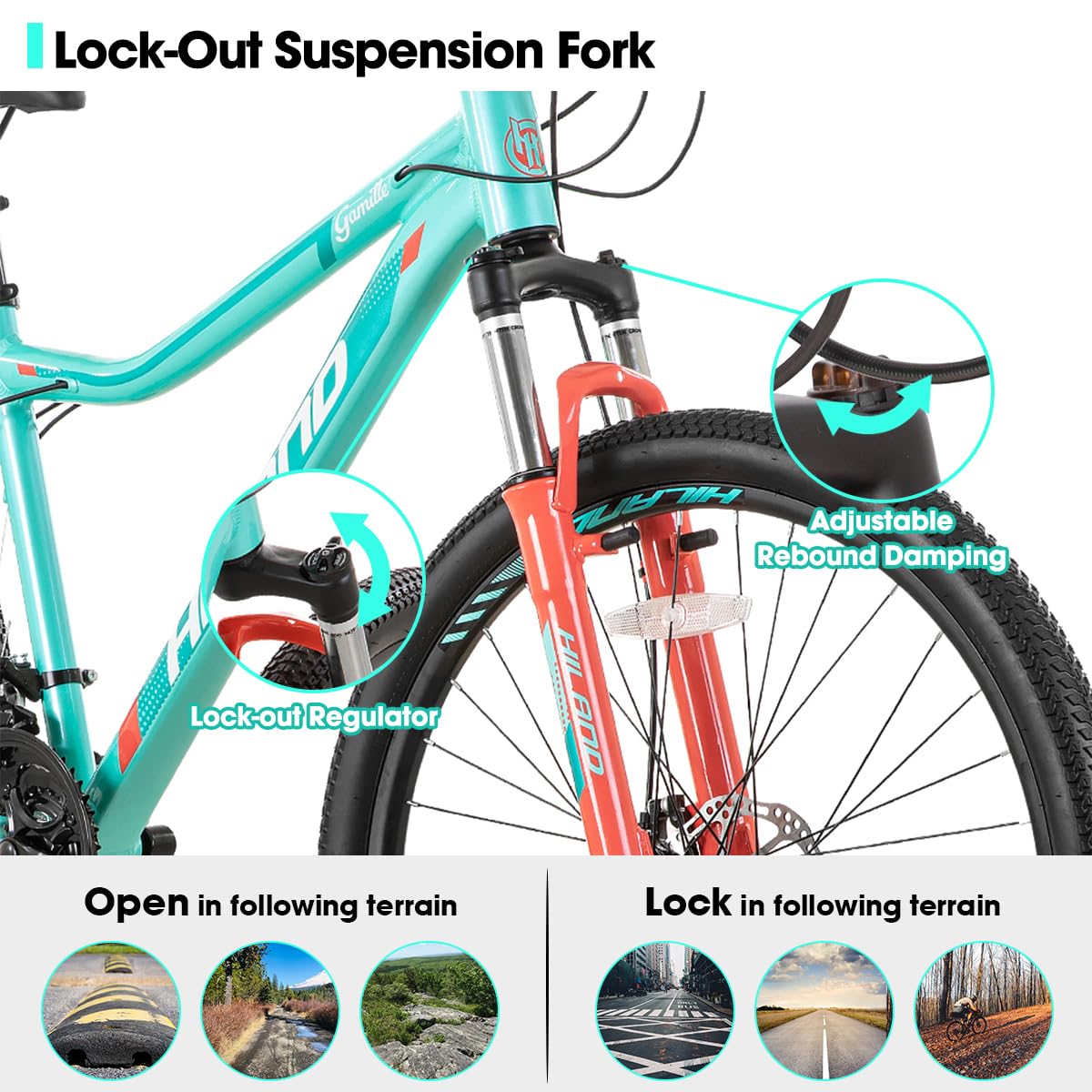 HILAND 20 26 27.5 Inch Women's Mountain Bike - 7/21 Speed, Aluminum Frame with Lock-Out Suspension Fork - Perfect for Trail Riding, Commuting & Outdoor Adventures