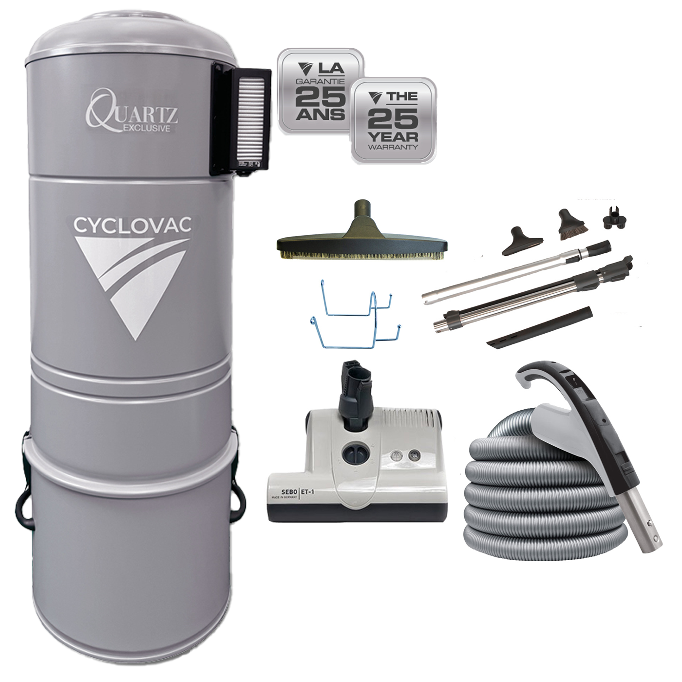 Cyclovac H725 Quartz Central Vacuum System with SEBO Cleaning Kit - 35ft Hose for Deep Cleaning Floors, Carpets, and Upholstery | Perfect for Homes, Offices, and Commercial Spaces