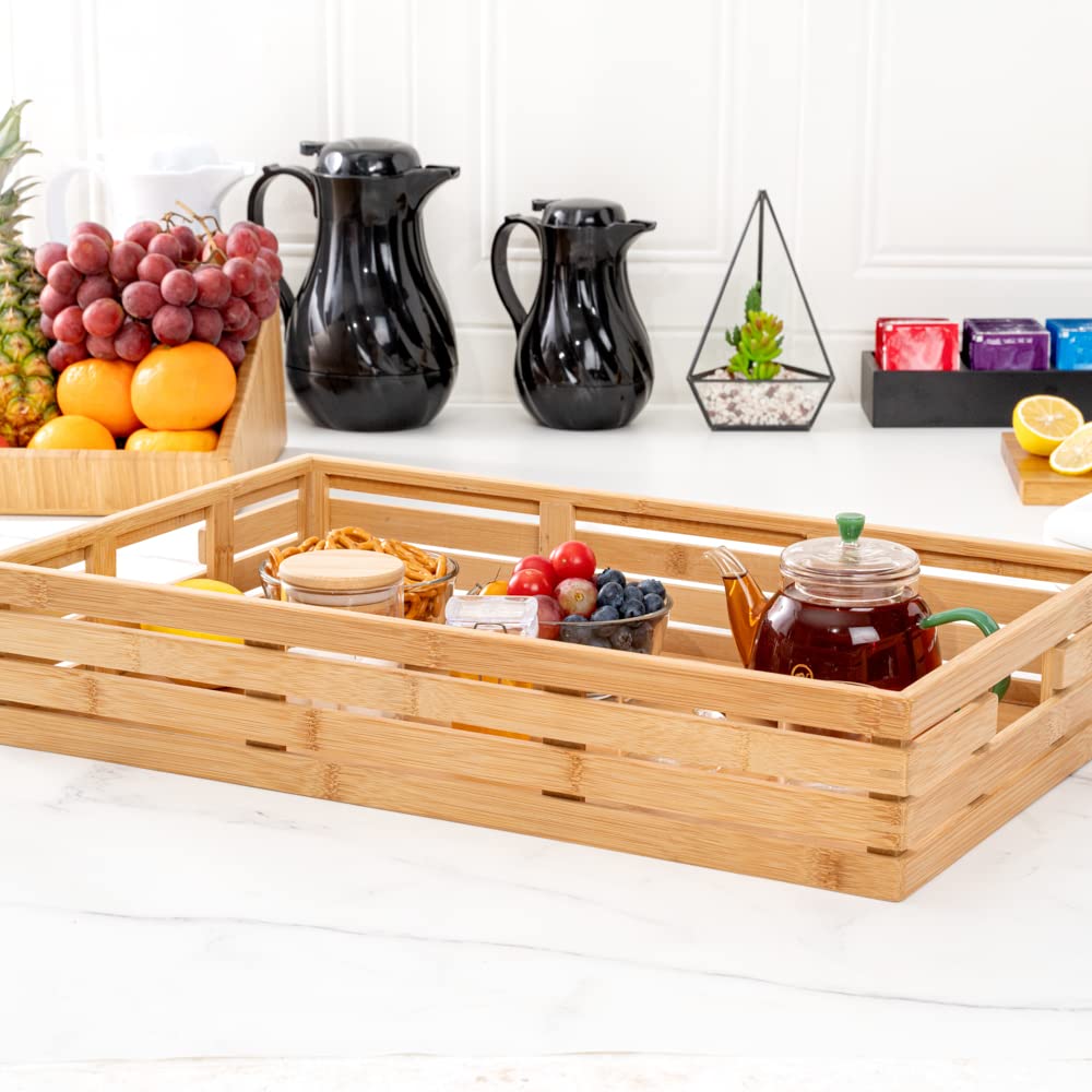 20.75 x 13 x 3.75 Inch Bamboo Breakfast Serving Tray with Handles - Durable, Chip-Resistant & Shatterproof Pallet Design - Perfect for Meals, Snacks, Beverages in Restaurants, Hotels, Bedroom Breakfast or Outdoor Picnics