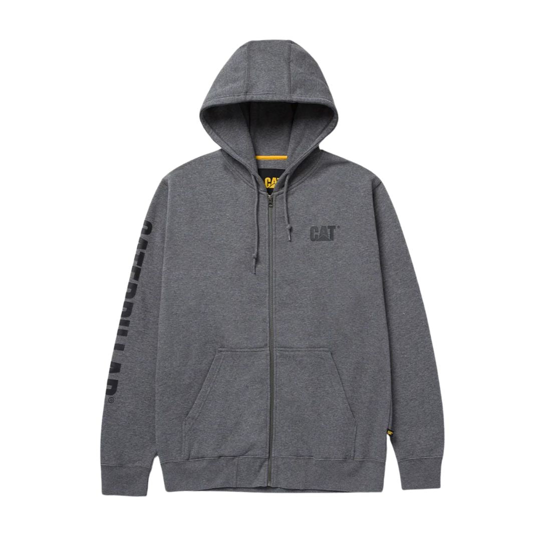 CAT Men's Full Zip Hooded Work Sweatshirt - Dark Grey W10840 | Heavy Duty Fleece Jacket for Construction & Outdoor Work | Durable Workwear for Cold Weather