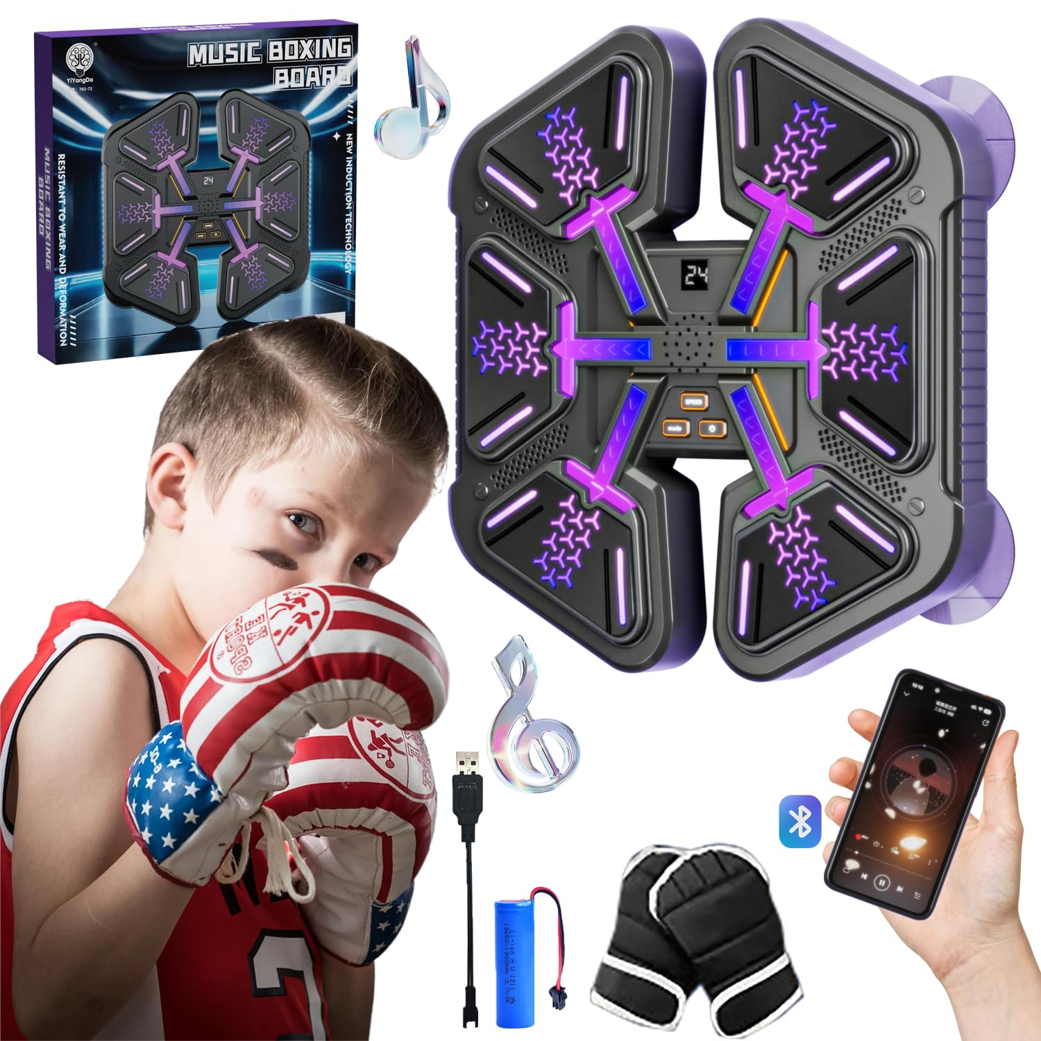 Junbinwon&NP 2025 Upgraded Music Boxing Machine with Leather Gloves - Wall Mounted Punching Bag for Boxing Training, Home Gym & Office Workout Equipment | Perfect for Kids & Adults Fitness, Stress Relief & Cardio Exercise