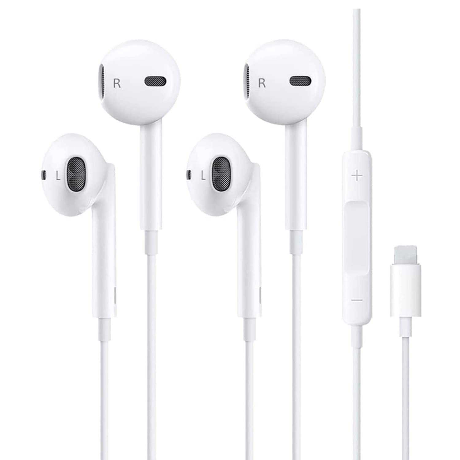 2 Pack Wired Earbuds with Built-in Mic & Volume Control - Noise Isolating Headphones for iPhone 14/13/12/11 Pro Max/XS/XR/X/8/7 Plus - Perfect for Gym, Commuting & Work Calls