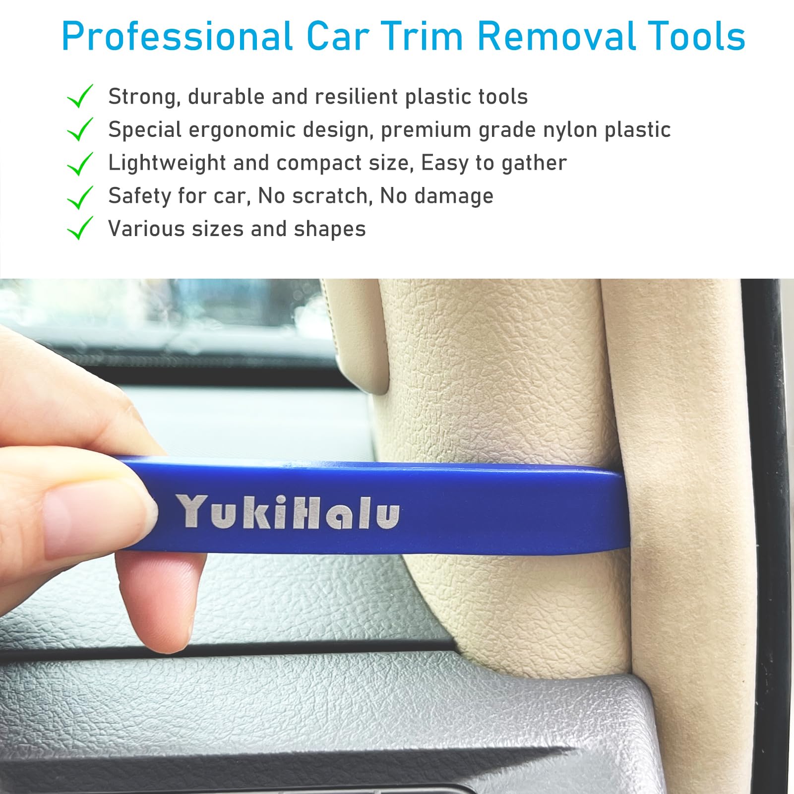 YukiHalu Car Trim Removal Tool Kit - No Scratch Pry Tools for Auto Door Panels, Fasteners, Clips, Rivets, Molding, Dashboards & Stereo Systems | Professional Auto Interior Repair & Installation Accessories for DIY & Mechanics