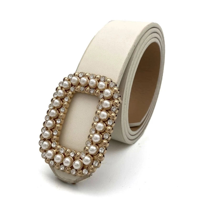 Elegant Cream Pearl Buckle Belt for Women - Vintage Style Fashion Accessory for Dresses, Skirts & Jeans | Perfect for Weddings, Parties & Office Wear