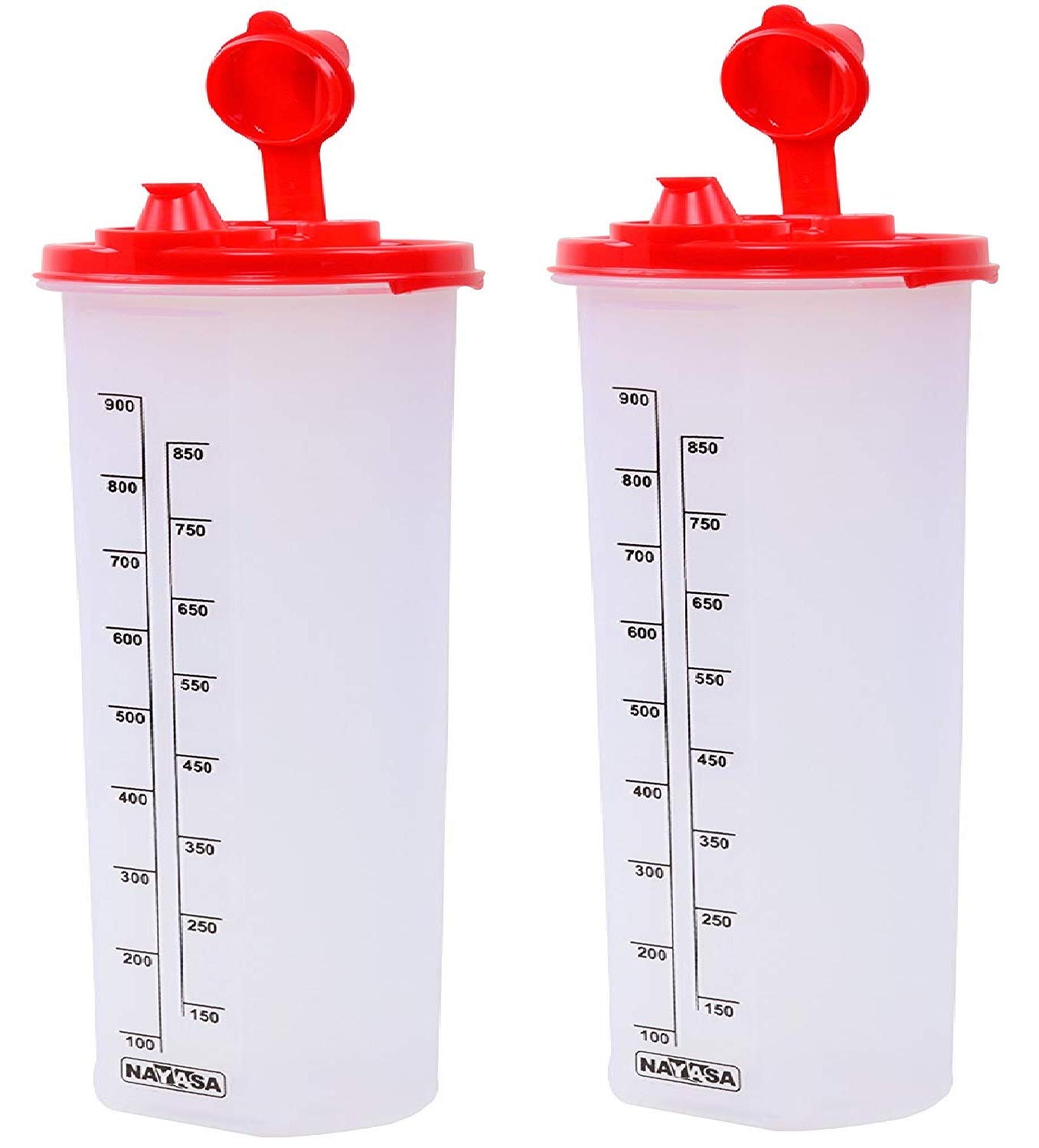 Nayasa 1000ml Plastic Oil Dispenser Set of 2 - Red Kitchen Oil Bottle with Pour Spout for Cooking, Salad Dressing & Baking - BPA-Free Leak Proof Design