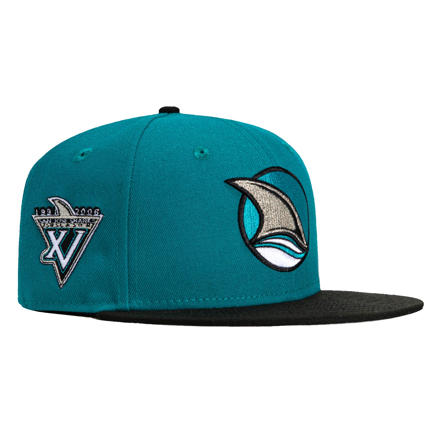 New Era 59Fifty San Jose Sharks 15th Anniversary Patch Alternate Snapback Hat - Teal & Black - Official NHL Hockey Cap for Fans & Collectors - Perfect for Games, Tailgating & Streetwear Fashion