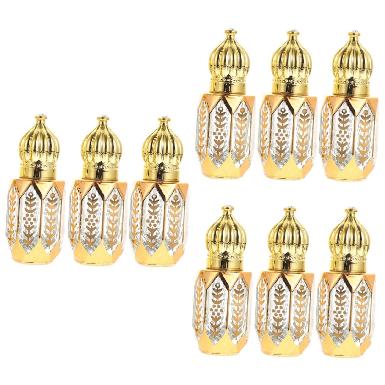 DOITOOL 9-Piece Essential Oil Roller Bottles Set - Empty Perfume Roll-On Bottles for Aromatherapy, Travel, DIY Blends - Transparent & Gold Crystal Glass Bottles - Perfect for Home, Office, Gym & On-the-Go Use