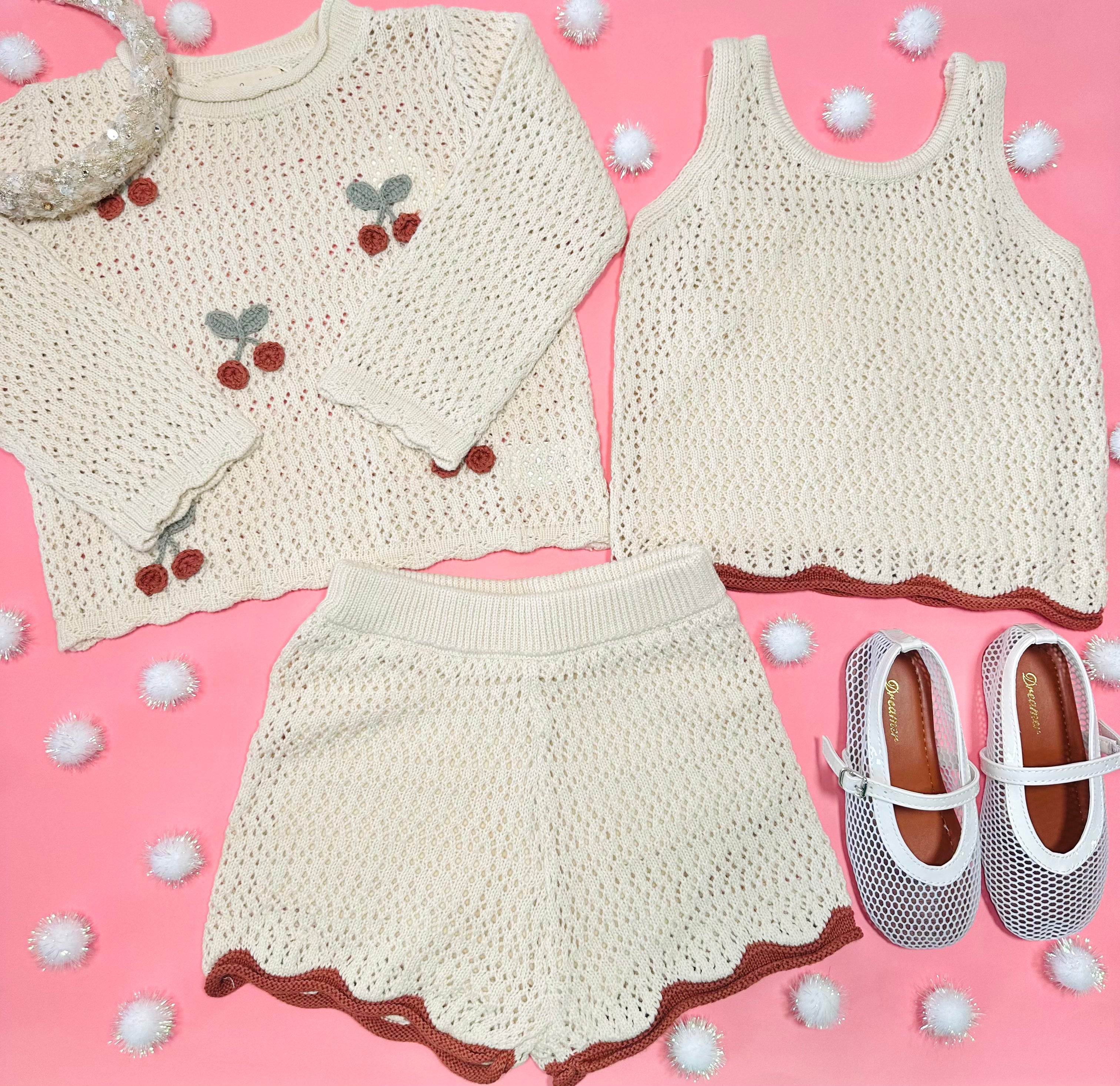 Stylish CHERRIES CROCHET PULLOVER Sweater - Women's Fashion Knitwear for Spring & Summer | Perfect for Beach Outings, Casual Dates, and Boho Chic Outfits