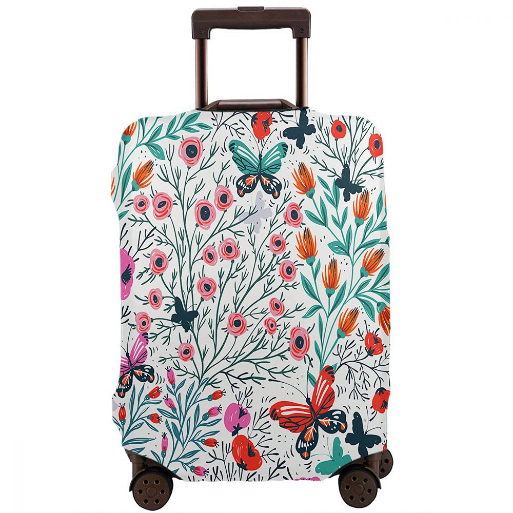 WONDERTIFY Floral Luggage Cover with Herb Flowers & Butterflies - Washable Suitcase Protector for 22-24 Inch Bags | Anti-Scratch Poppy Field Design | Perfect for Travel, Vacation & Airplane Use