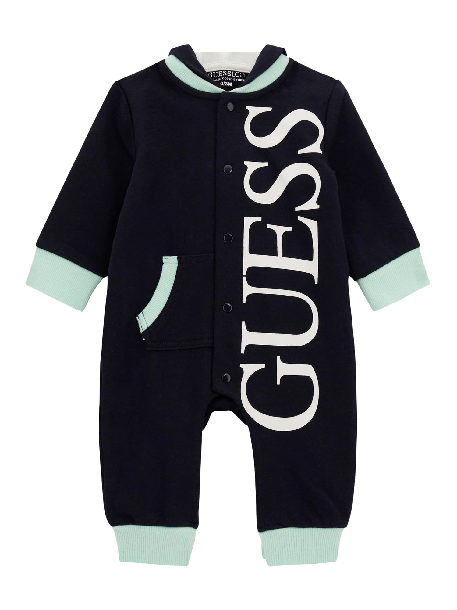 GUESS Baby Boys Eco-Friendly Terry Long Sleeve Hooded Onesie - Soft Cotton Romper for Newborns & Infants - Perfect for Playtime, Lounging & Photo Shoots