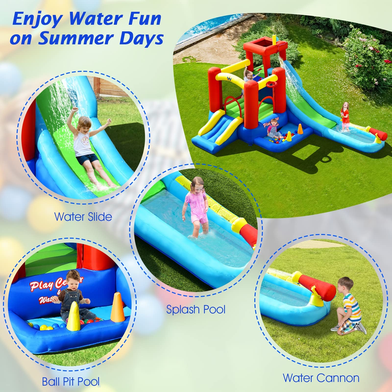 BOUNTECH Inflatable Water Slide for Kids - Bounce House with Waterslide, 860W Blower, Long Slide & Splash Pool - Portable Backyard Water Park for Toddlers, Boys & Girls - Perfect for Birthday Parties, Summer Fun & Outdoor Play