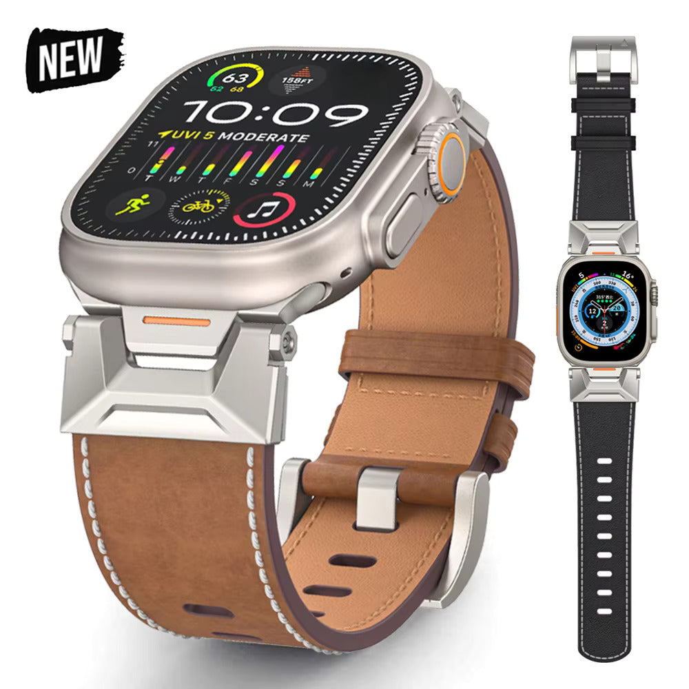 Premium Genuine Leather Watch Bands for Men & Women - Durable Stainless Steel Armor Connectors - Perfect for Apple Watch, Samsung Galaxy & Smartwatches - Ideal for Workout, Office & Casual Wear