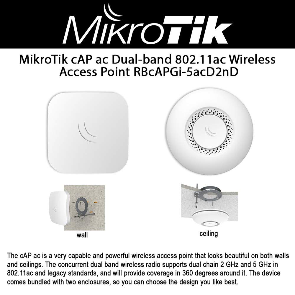 Mikrotik Cap ac Dual-Band Wireless Access Point with PoE (Power Over Ethernet) - High-Speed WiFi for Home & Office Networking - White
