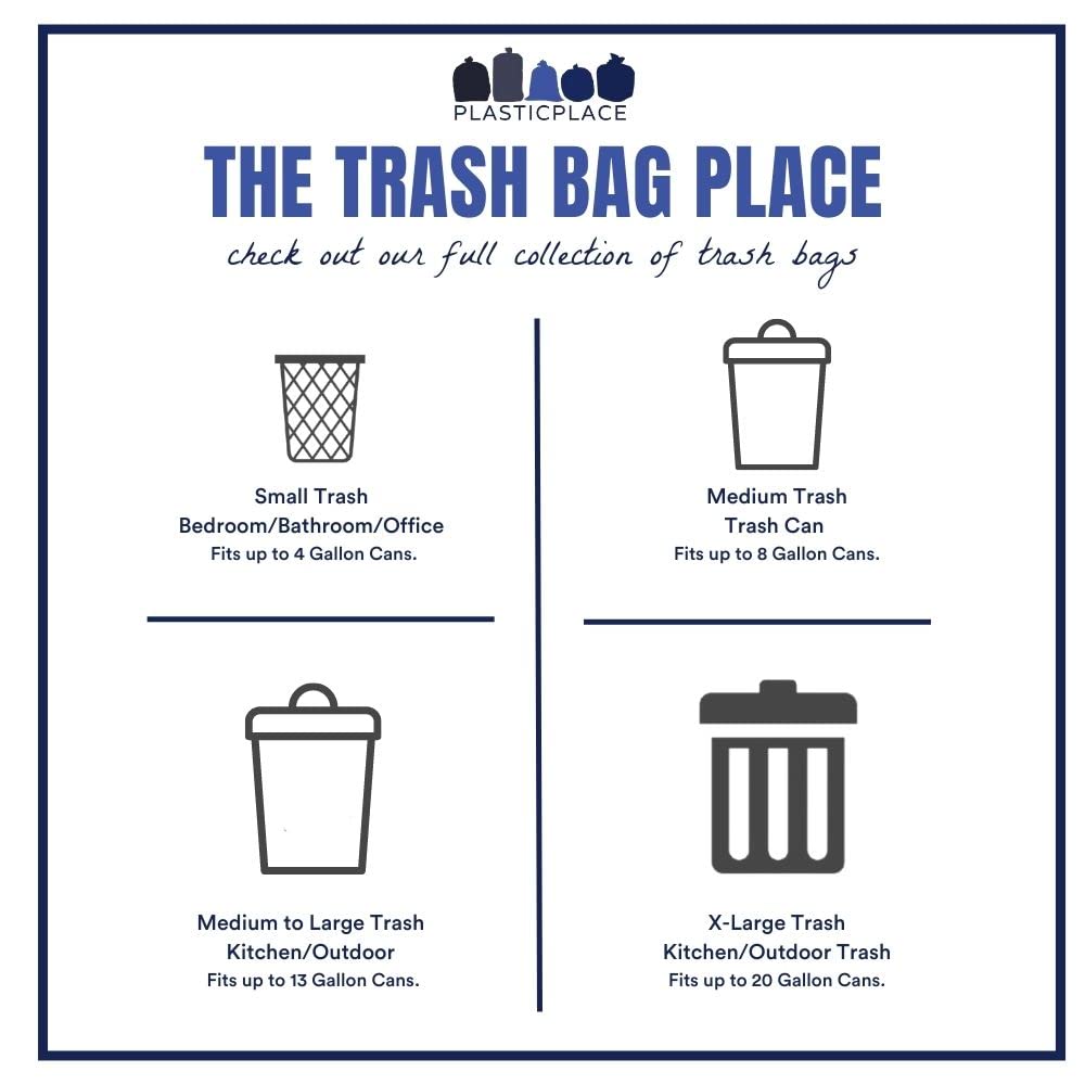 Plasticplace 12-16 Gallon Trash Bags | 0.8 Mil Thick | Black Garbage Can Liners | 24