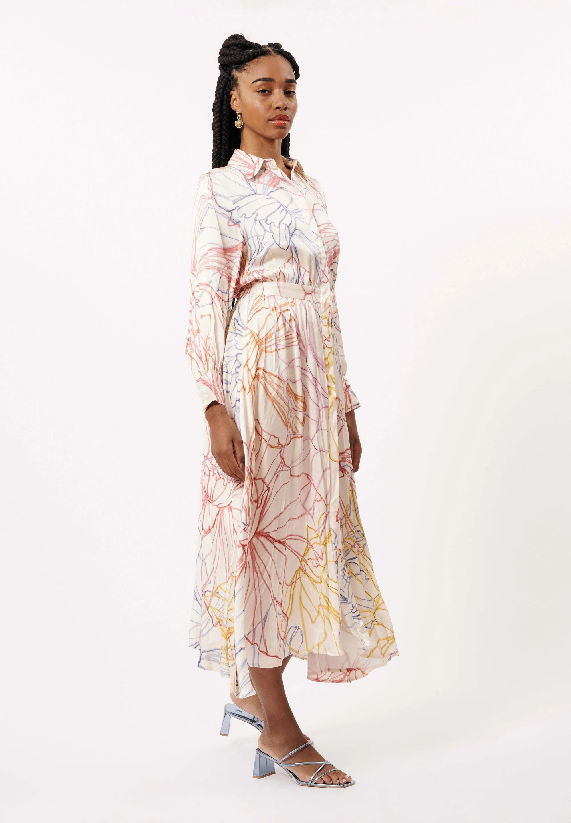 Amanda Floral Print Shirt Dress for Women - Pastel Sketch Design, Casual Summer Dress for Work, Date Night & Outdoor Activities