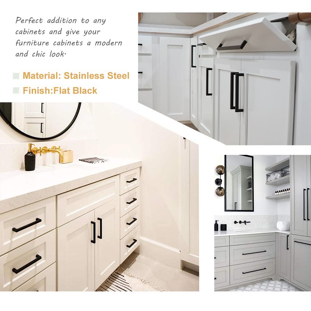 GoldenWarm 45 Pack 6-1/4 Inch Black Square Cabinet Pulls - Stainless Steel Modern Drawer Handles for Kitchen & Bathroom Cabinets (160mm Center to Center) - Perfect for Home Renovation & Furniture Upgrade