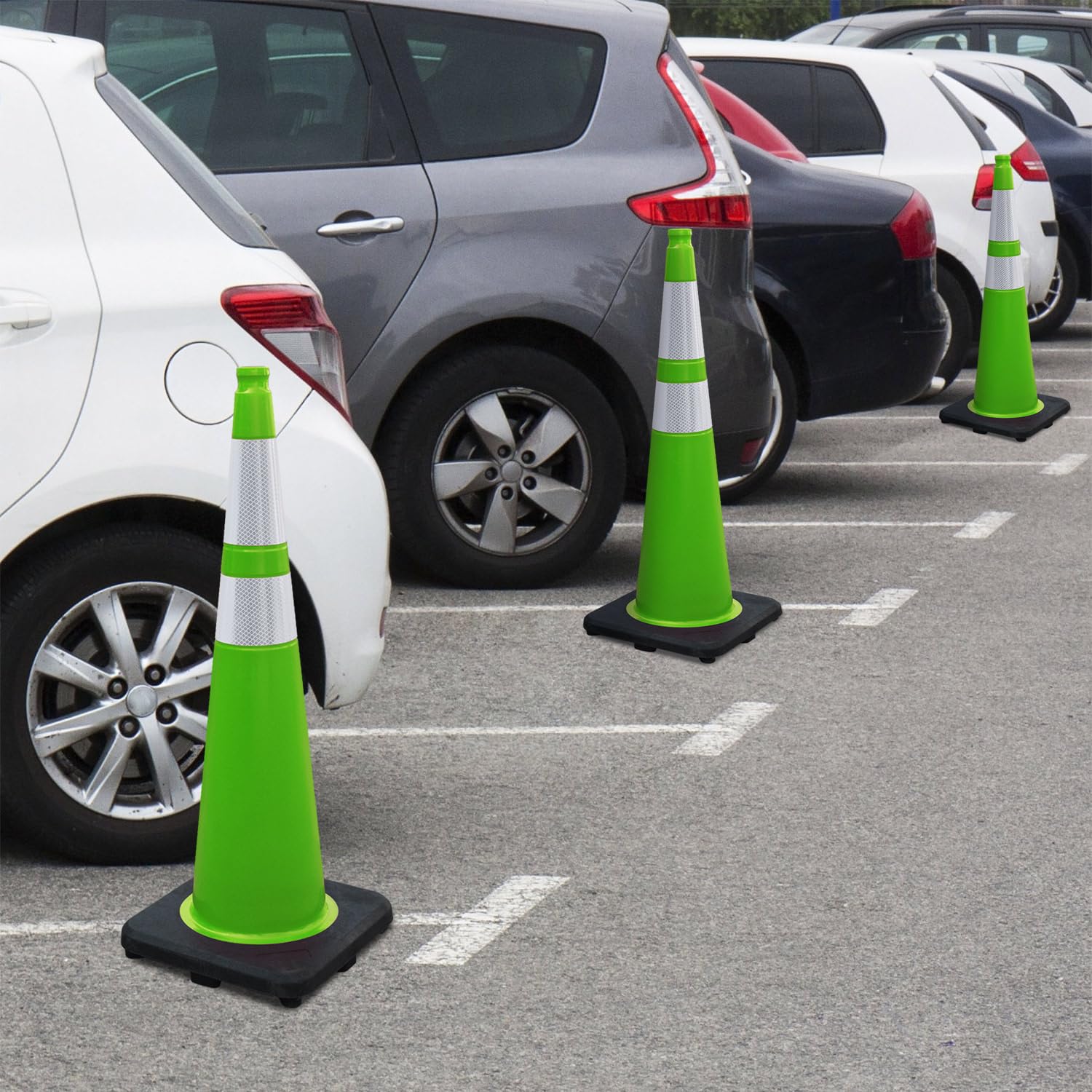 8 Pack 28 Inch Green PVC Traffic Safety Cones with Reflective Tape - Heavy Duty Rubber Base for Road Construction, Parking Lots & Garage Safety - Perfect for Traffic Control, Event Marking & Work Zone Safety (28 Inch)