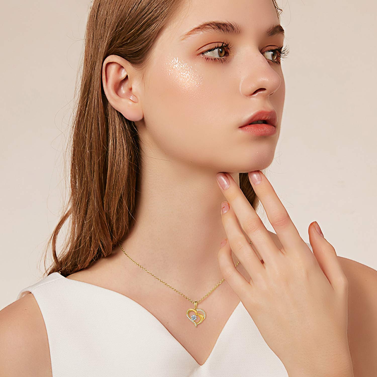14K Solid Gold Heart Necklace for Women - Real Gold Double Love Hearts Pendant with 16-18 Inch Chain | Elegant Jewelry Gift for Mom, Wife, Girlfriend | Perfect for Anniversaries, Valentine's Day & Special Occasions