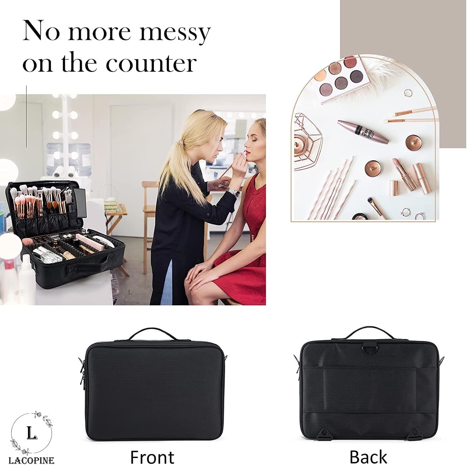 Professional Makeup Train Case - Waterproof Cosmetic & Toiletry Travel Organizer Bag with Adjustable Dividers for Makeup Brushes, Accessories & Tools (Black) | Perfect for Makeup Artists, Travel & Salon Storage