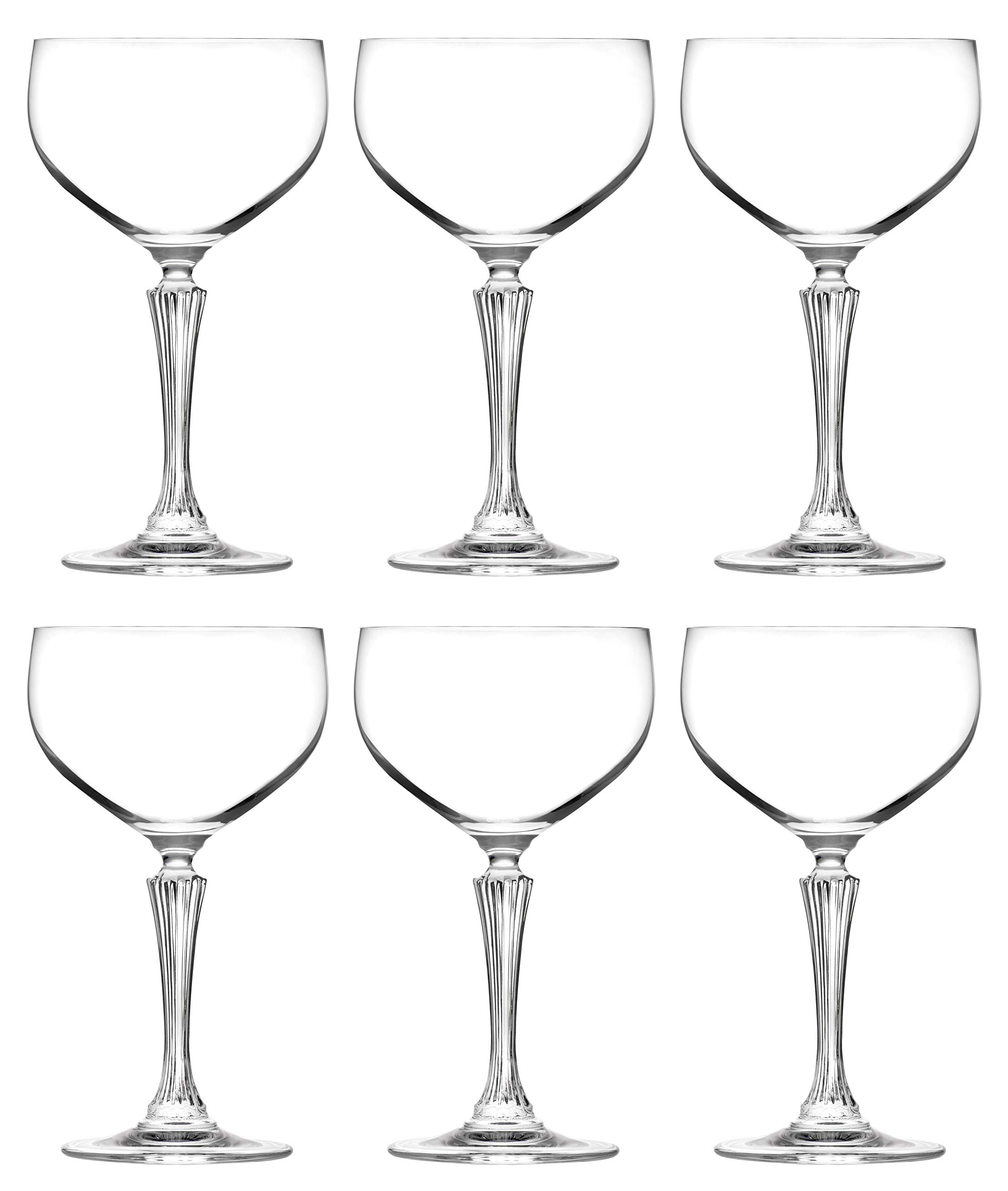 Barski Champagne Crystal Glasses Set of 6 - Elegant Flute, Saucer & Belle Coupe Styles with Artistic Stem Design, 16oz European-Made for Weddings, Parties & Special Celebrations