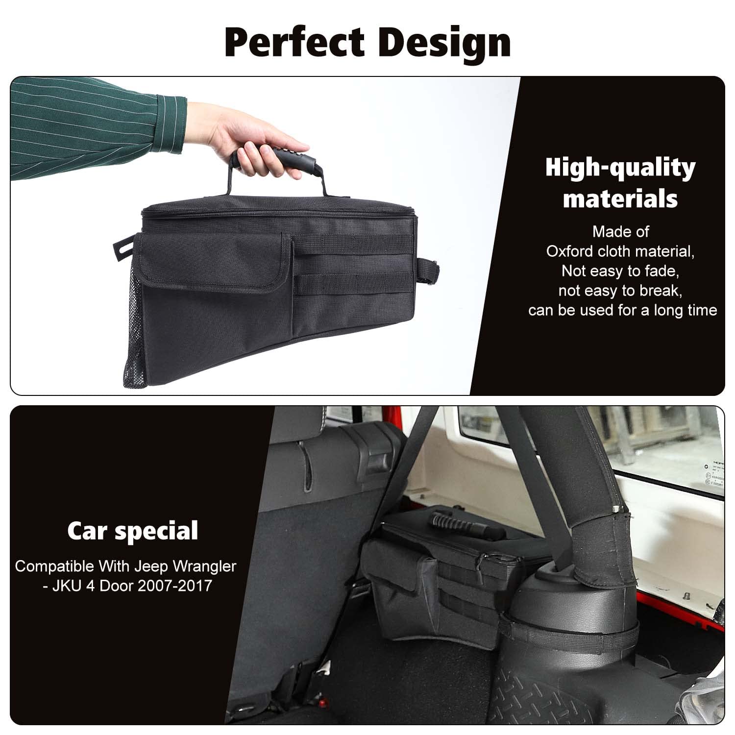 Jeep Wrangler JK & Unlimited 4 Door Rear Trunk Organizer Storage Bag (2007-2017) - 2PCS Interior Accessories for Car Organization - Perfect for Camping, Road Trips & Daily Storage