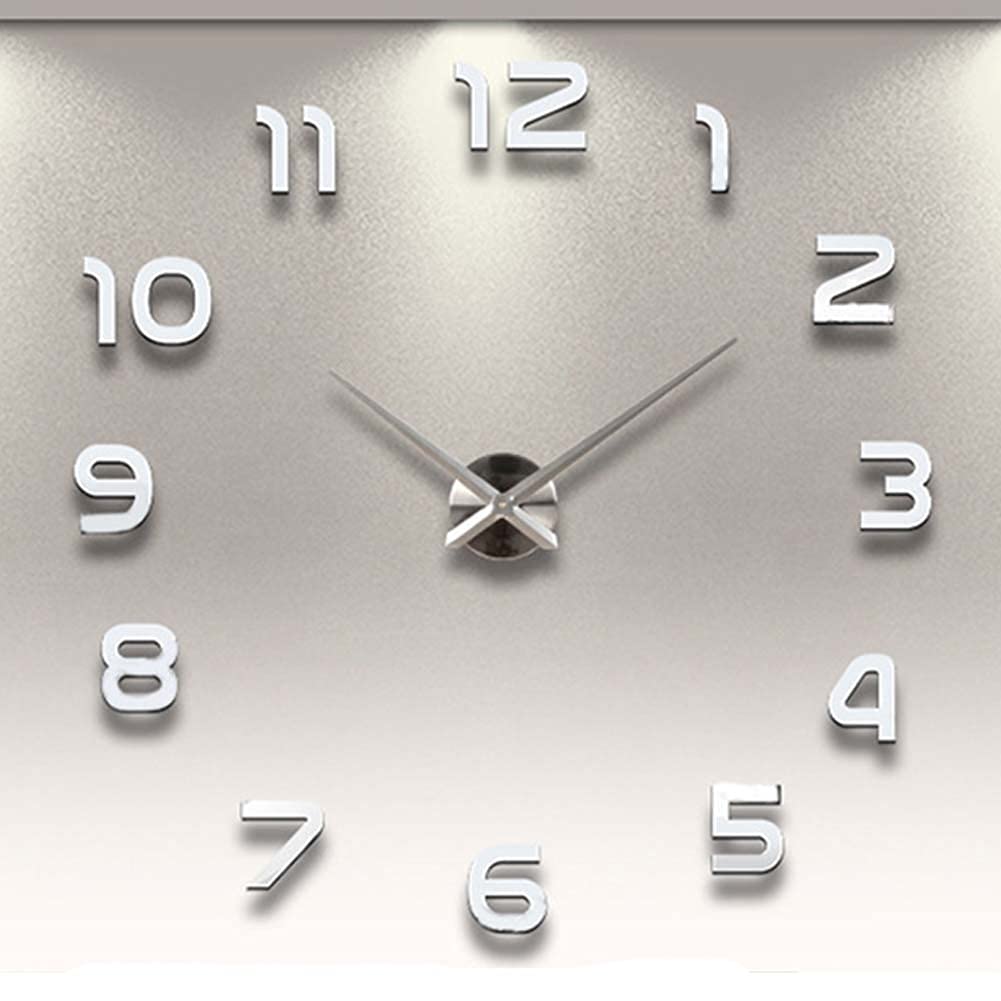 Modern Silent Wall Clock - Safety Certified Frameless Large 3D Mirror Sticker Metal Clock for Home & Office Decor (Black/Silver) | Perfect for Living Room, Bedroom, Kitchen & Workspace