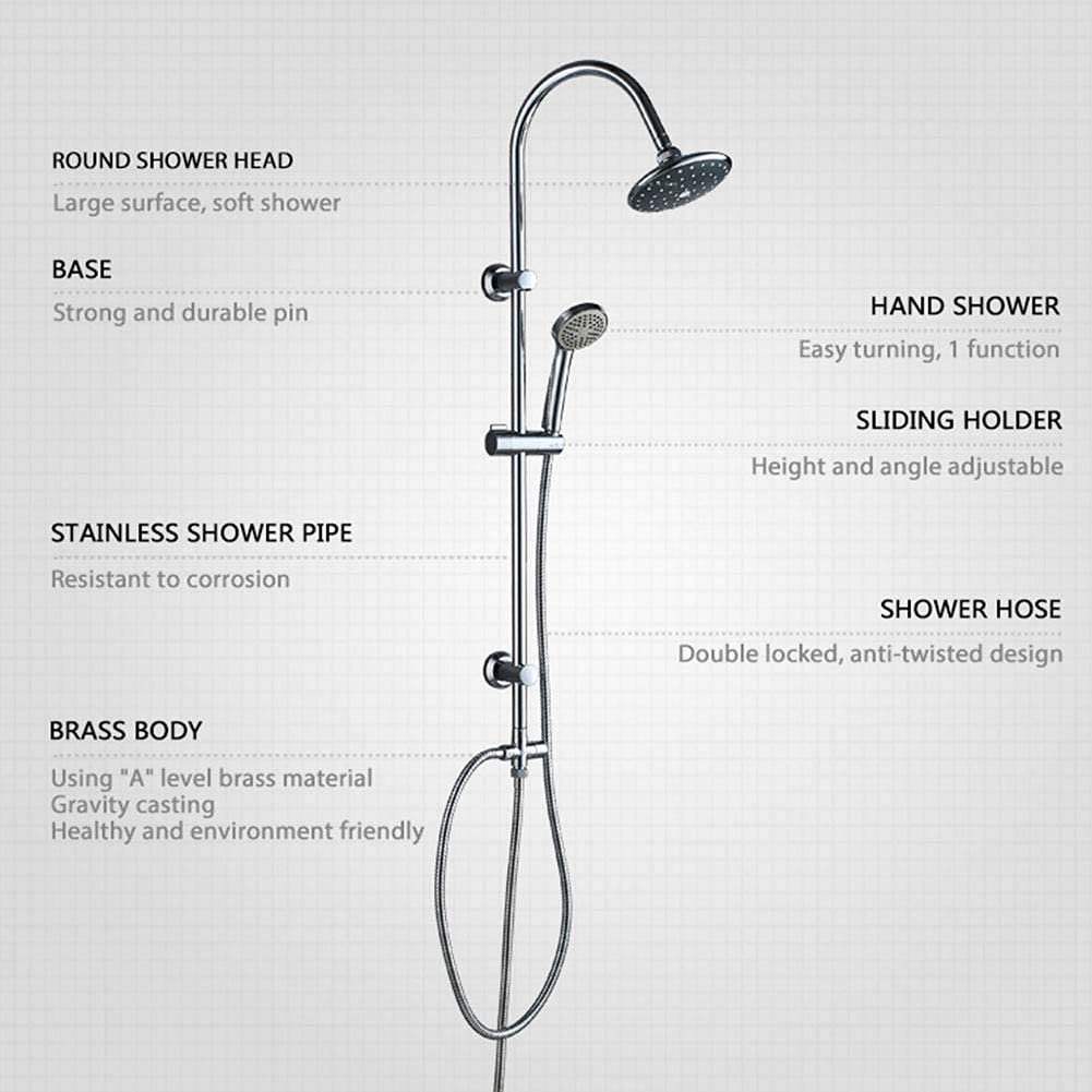 Premium Exposed Shower Faucet System - Wall Mounted Brass Single Handle Mixer Tap with Hand Shower & Rain Shower Head - Chrome Finish for Modern Bathrooms | Perfect for Master Bath, Guest Bath & Spa-Like Shower Experience