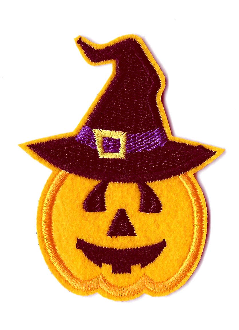 Halloween Pumpkin Jack-O-Lantern Witch Embroidered Iron On Patch - DIY Costume Decoration for Hats, Bags & Clothing