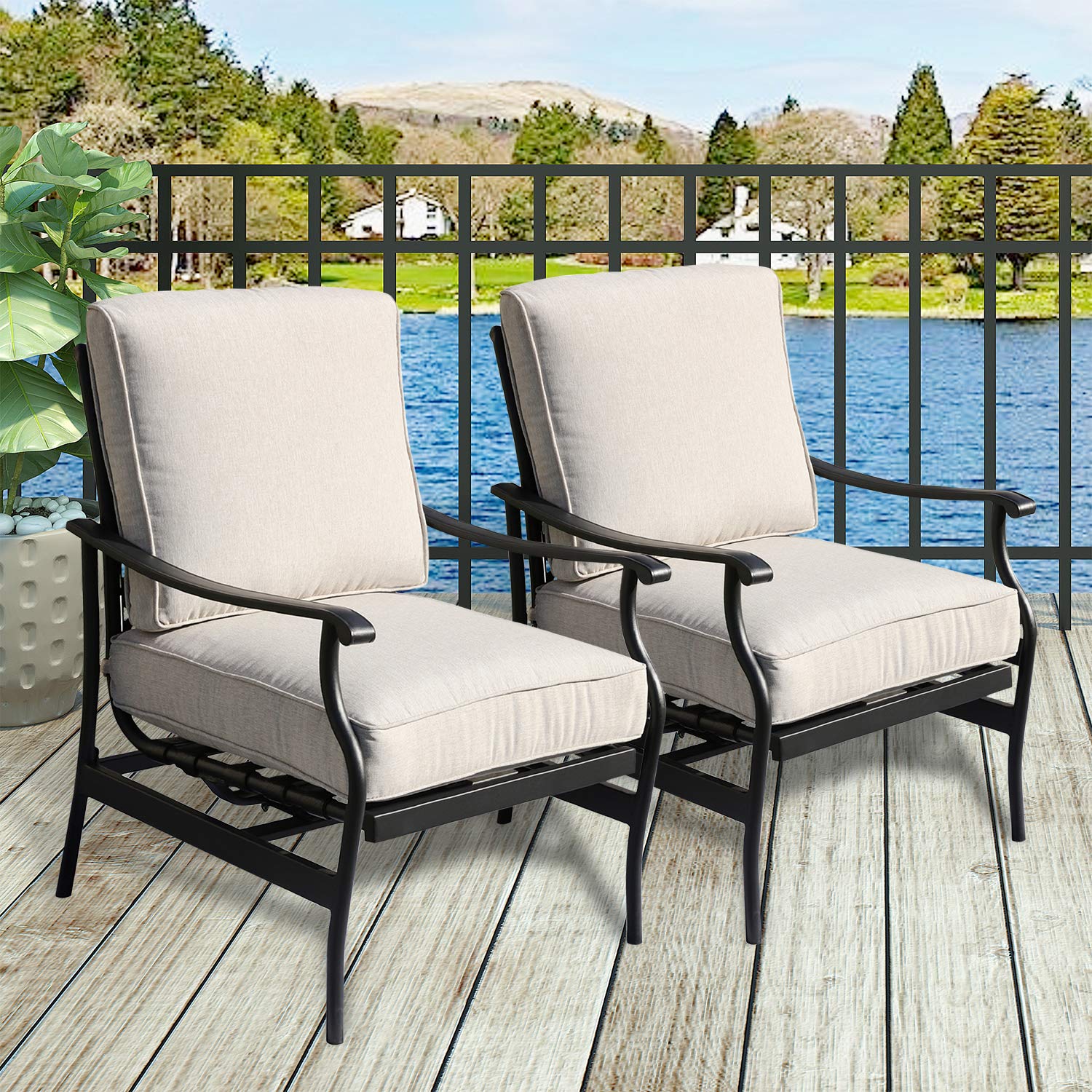 PatioFestival Outdoor Rocking Chair Set - 2-Piece Modern Bistro Conversation Sofa with 5.1