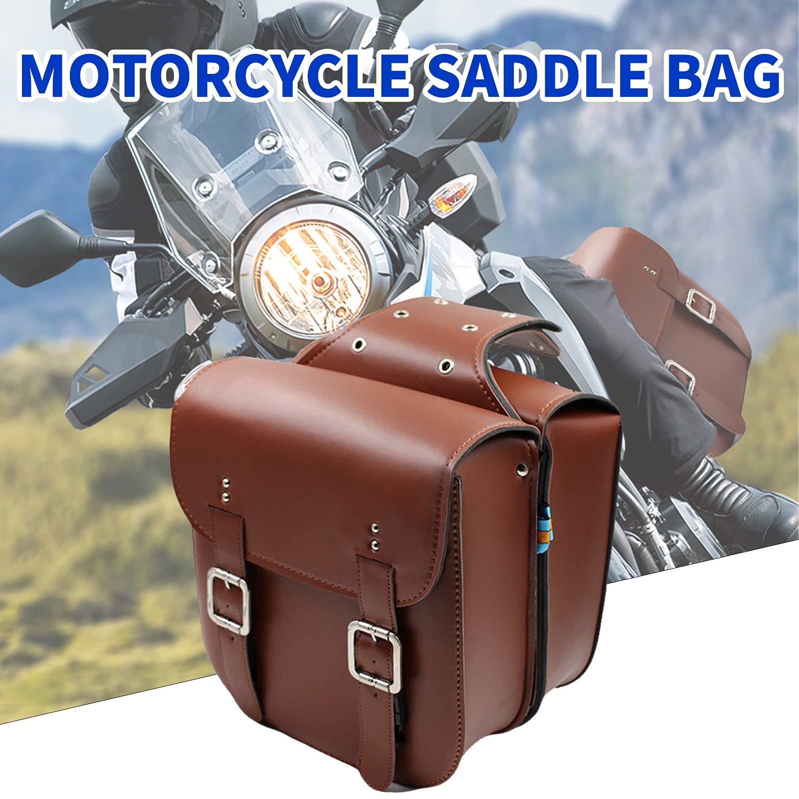 Waterproof PU Leather Motorcycle Saddlebags - 2pcs Throw Over Panniers Side Bags for Harley, Cruiser & Touring Bikes (Brown) | Ideal for Road Trips, Commuting & Storage